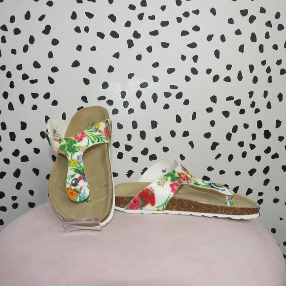 Giulia Palai Floral Cork Footbed Girls Slip On Sandals - Picture 1 of 8